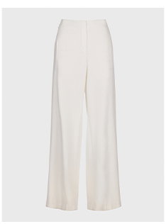 White Designer Crepe Pants With Flowing Leg and Tailored Waist