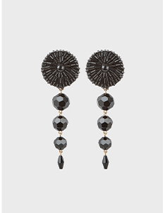 Black Beaded Drop Clip-On Earrings