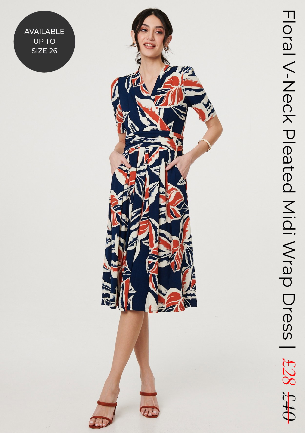 Floral V-Neck Pleated Midi Wrap Dress | Shop Now
