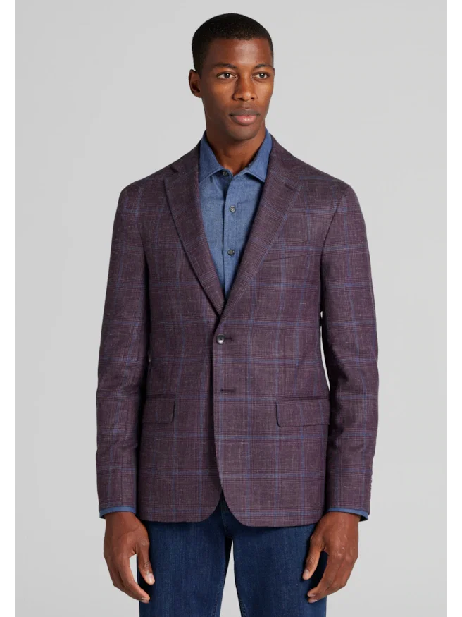 Reserve Collection Tailored Fit Wool-Silk Blend Plaid Sportcoat