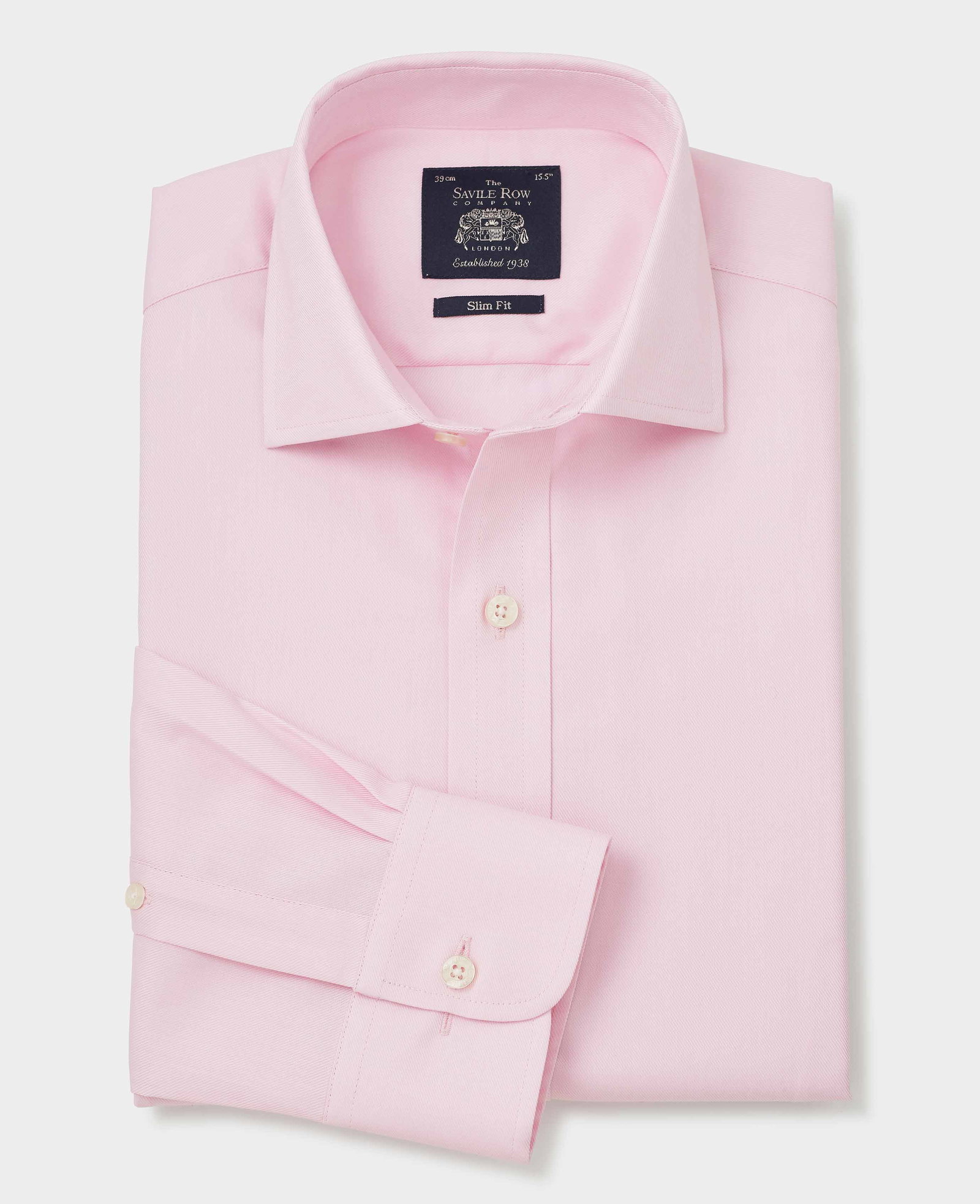 Image of Pale Pink Twill Slim Fit Formal Shirt - Single or Double Cuff