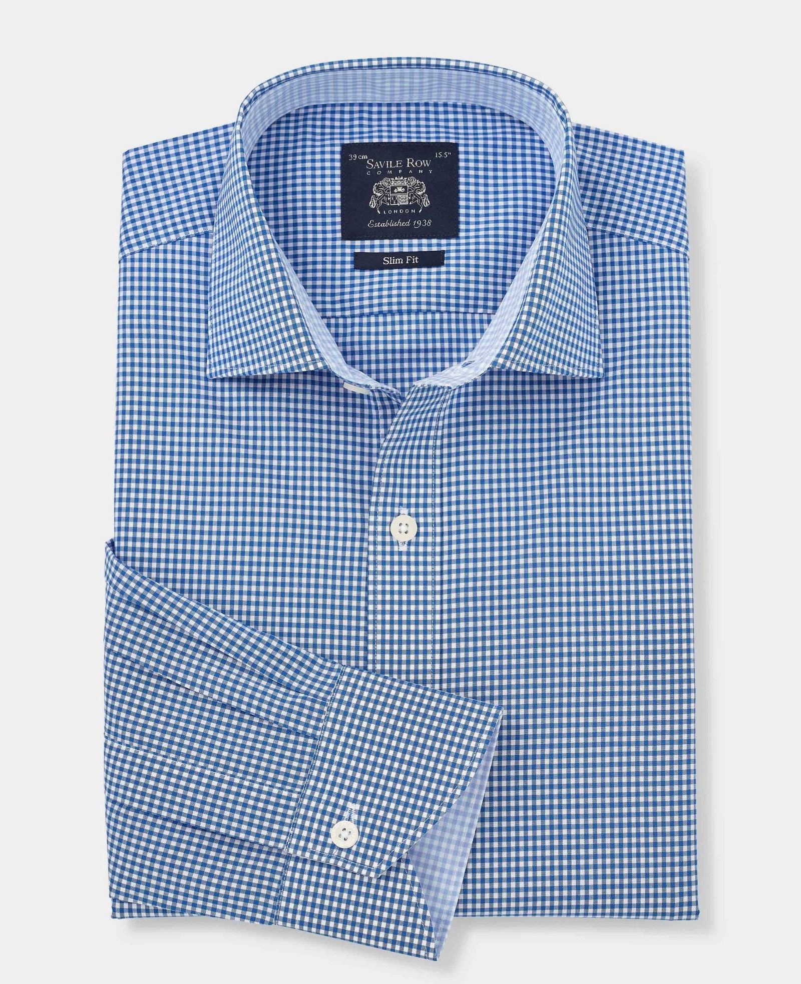 Image of Navy Cotton Gingham Slim Fit Formal Shirt - Single Cuff