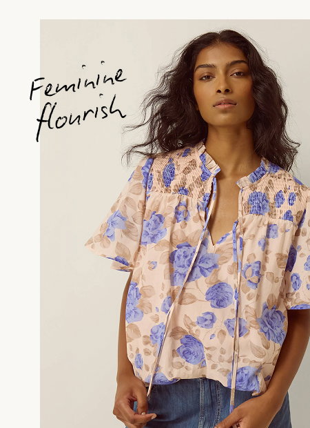 Lori Floral Bubble Hem Blouse Ivory