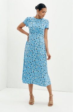 Lorna Blue Ditsy Empire Waist Midi Dress