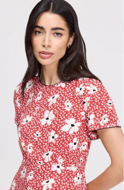 Lorna Red Ditsy Empire Waist Midi Dress