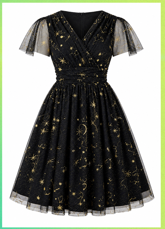 Magnolia Place Black Celestial Midori Swing Dress