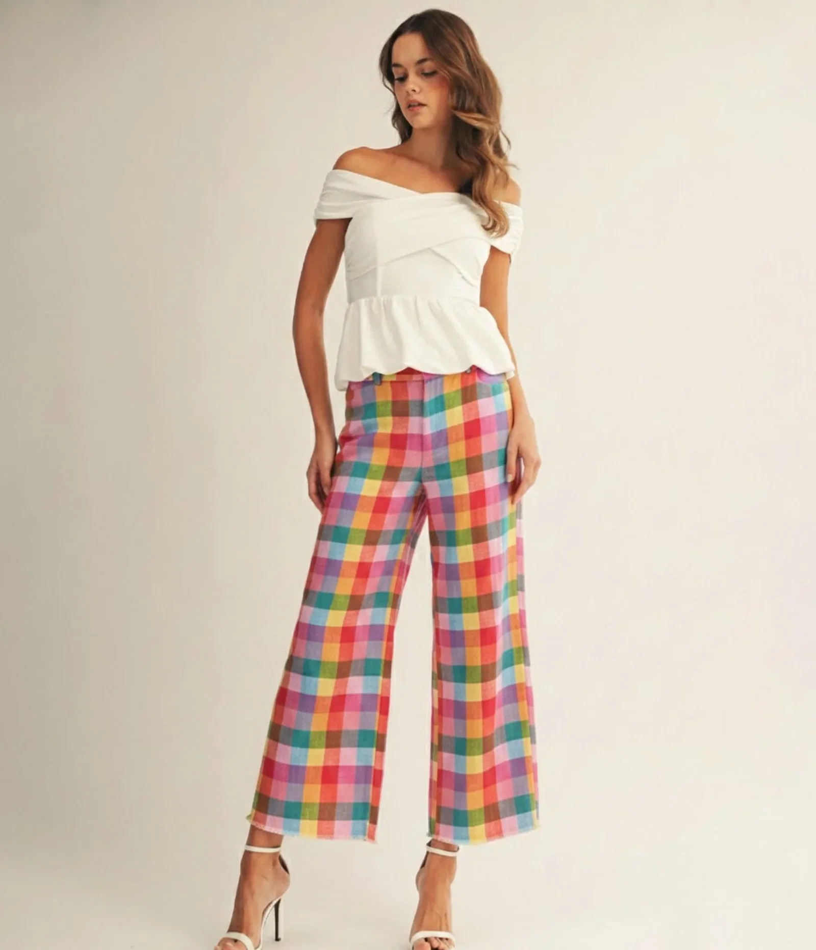Image of Multicolor Checkered Wide Leg Pants