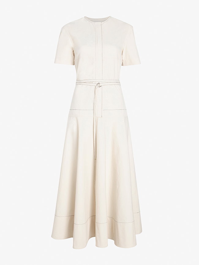 Elizabeth Dress in Solid Cotton Linen in Barley Melange