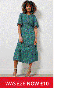 M&Co Black & Green Ditsy Floral Print Short Sleeve Midi Dress