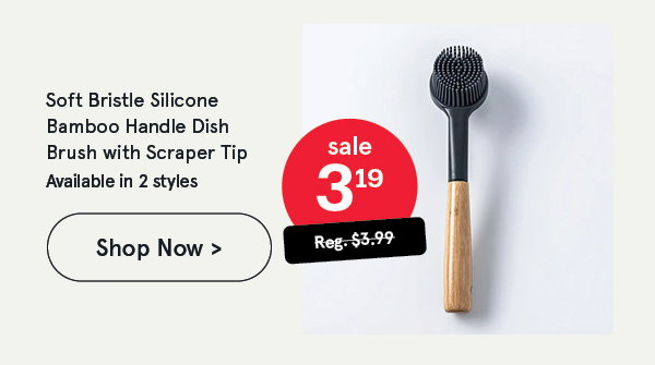 Soft Bristle Silicone Bamboo Handle Dish Brush with Scraper Tip