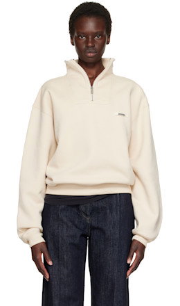 Beige 'The Gros Grain' Zipped-Rollneck Sweatshirt