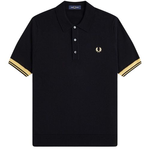 Fred Perry Contrast Cuff Knitted Shirt - Black/Champ