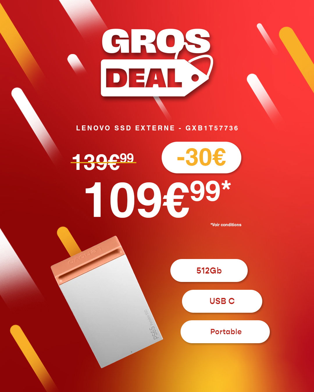 GrosDeal sur le SSD Externe Lenovo à 109,99€