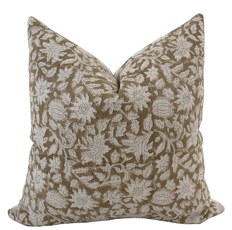 Rose Bud Block Print Pillow Cover