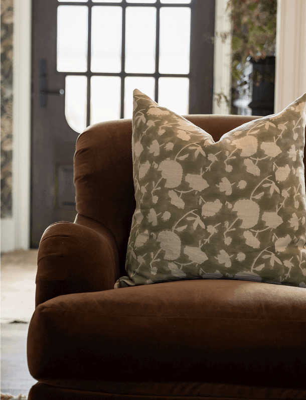 Sage Floral Block Print Pillow Cover