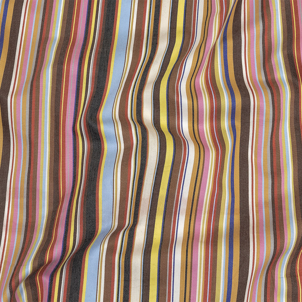 Image of Pink, Yellow and Brown Barcode Stripe Cotton Twill