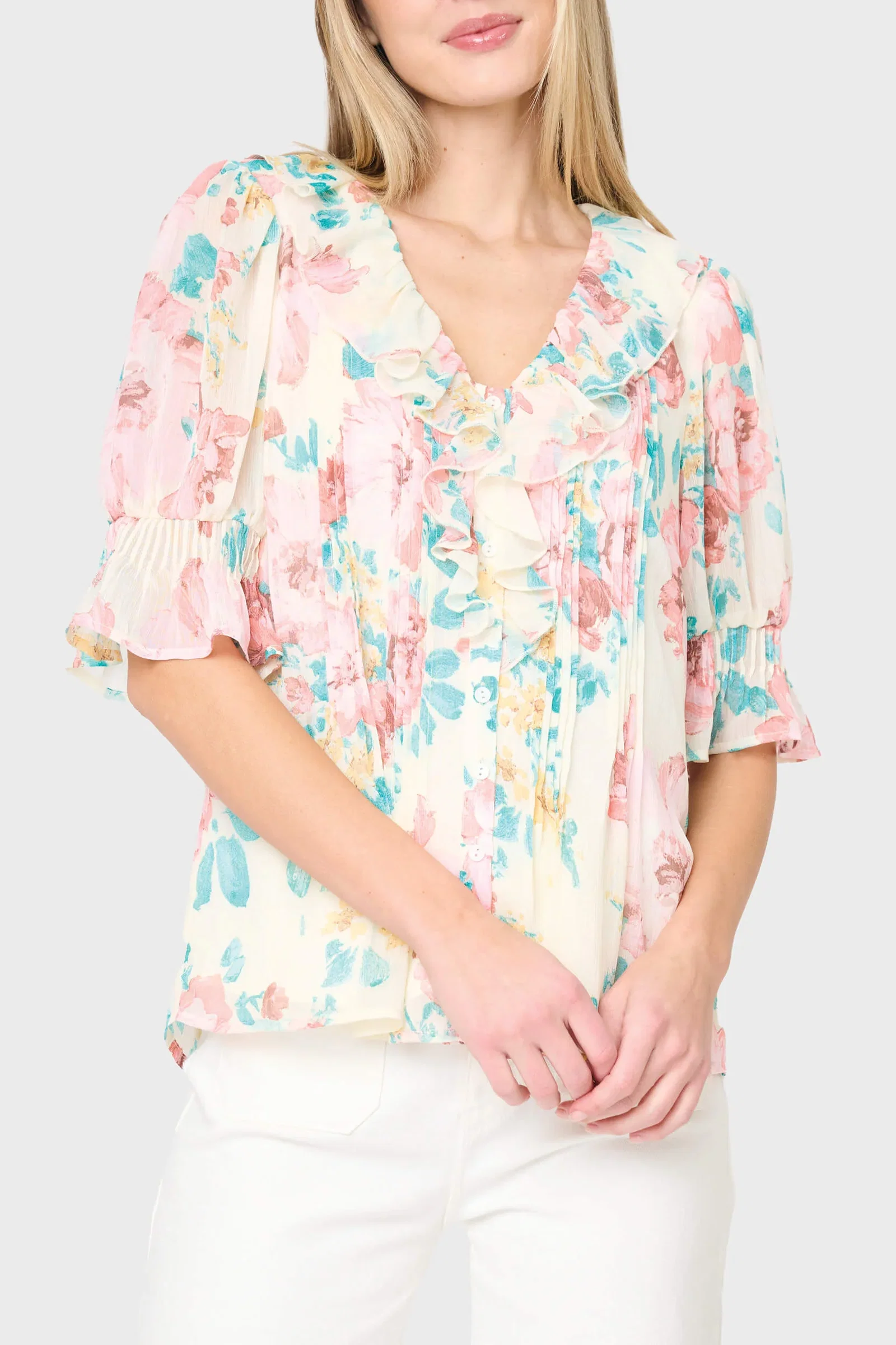 Image of Khloe Ruffle Button Down Blouse