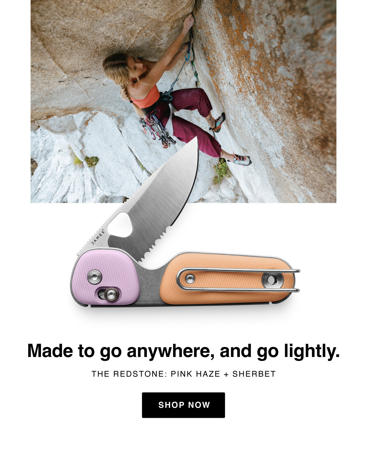 Redstone over image of rock climber
