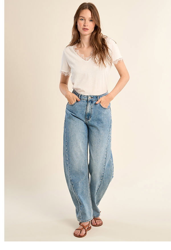 Jean barrel, taille haute