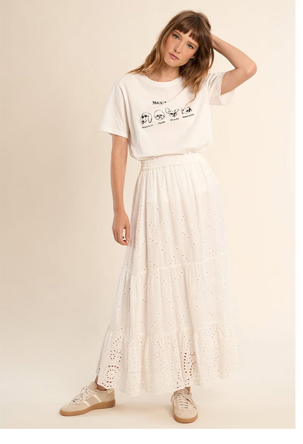 Jupe longue en coton, à broderie anglaise