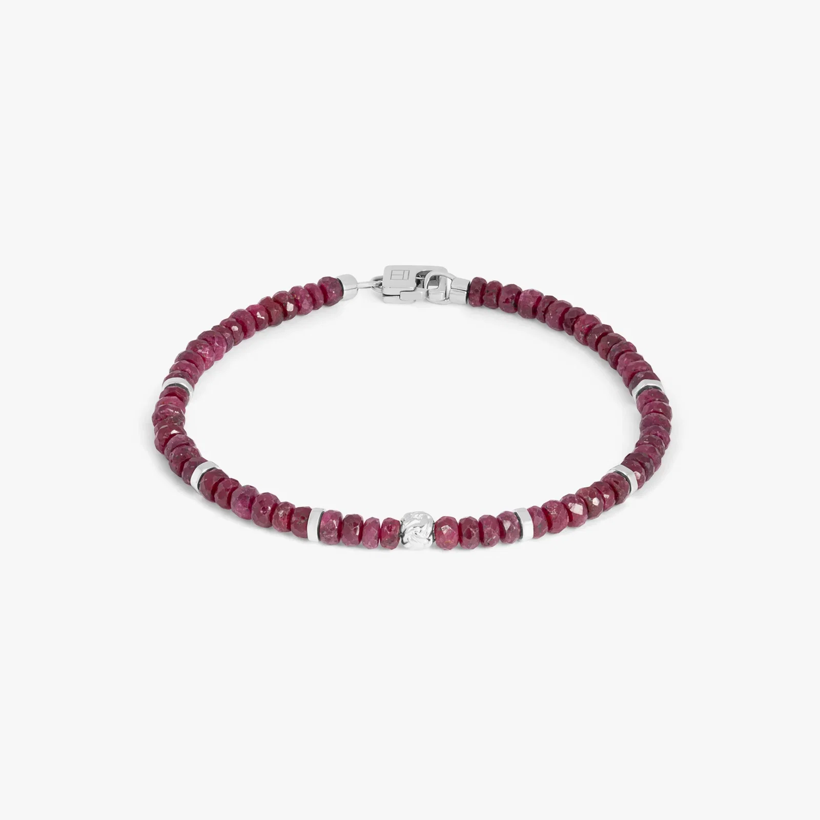 Image of Nodo Beaded Bracelet  In Rhodium Plated Silver With Ruby