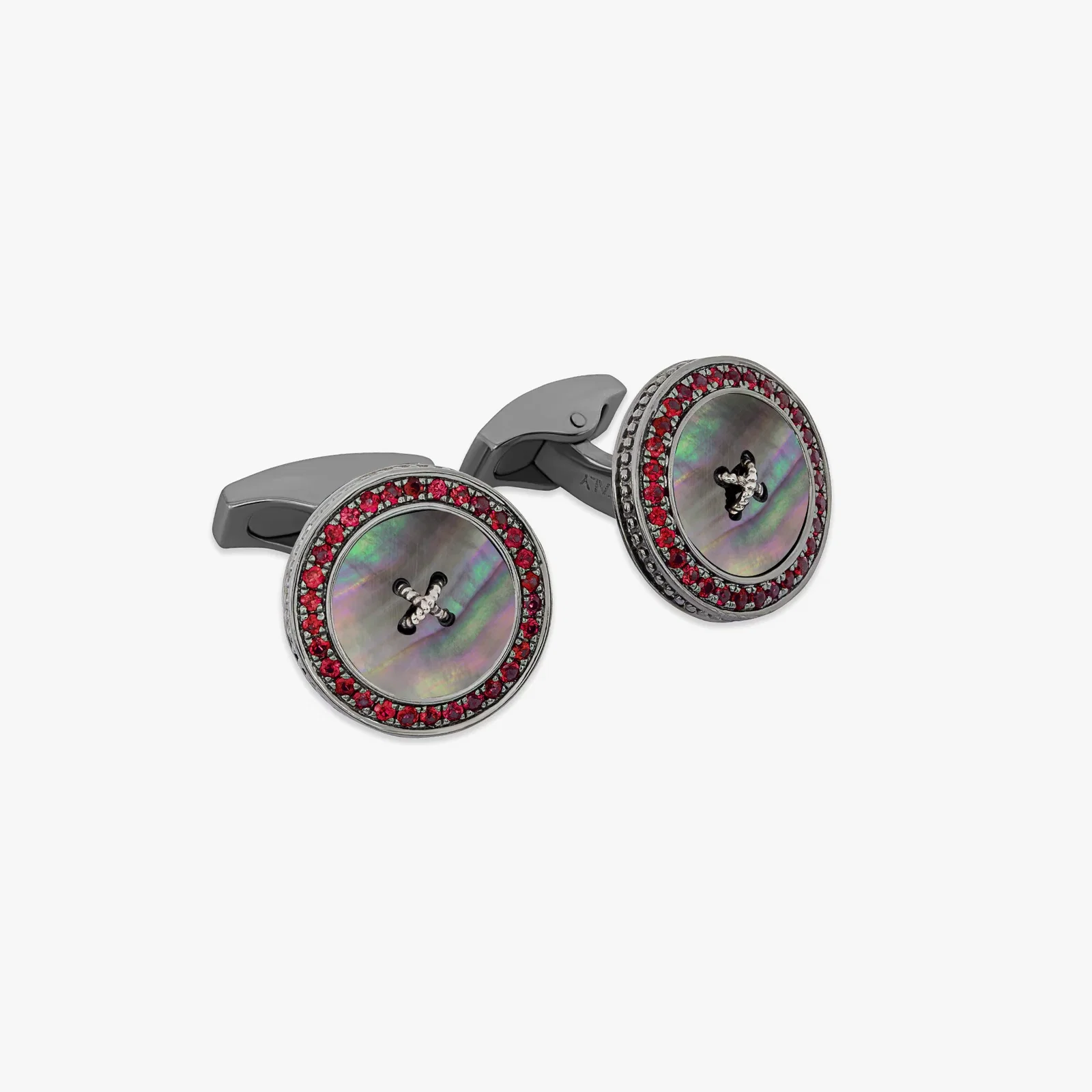 Image of Precious Button cufflinks with black mother of pearl & rubies