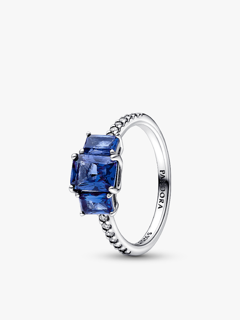 FINAL SALE - Blue Rectangular Three Stone Sparkling Ring