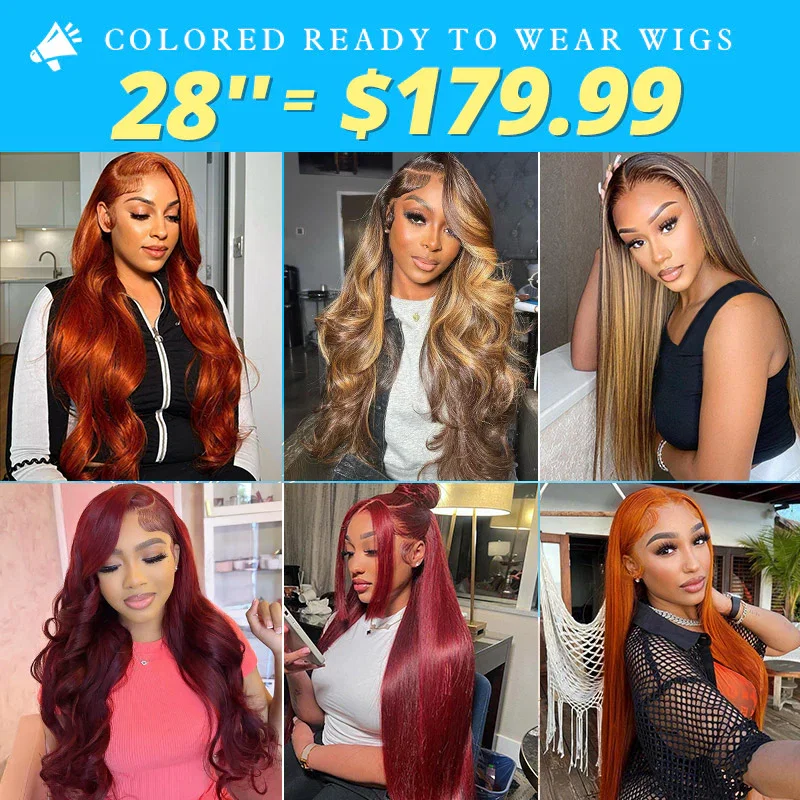 [50% OFF - No Code Needed] 28''= $179.99 Pre Cut & Pre Plucked & Bleached Knots Ready To Wear 13*4 Colored Lace Front Wigs 180% Density