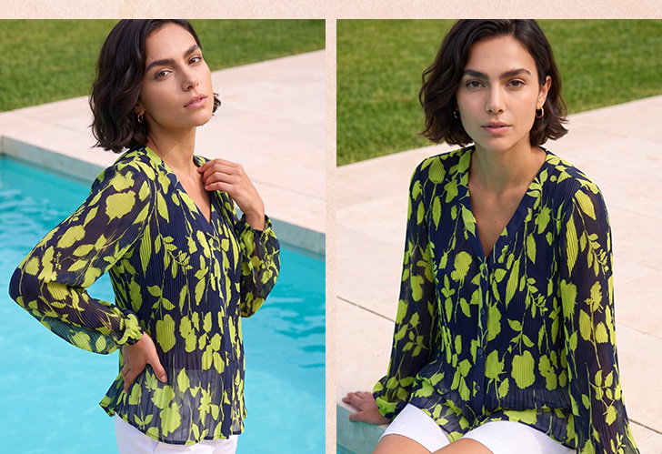 Floral Print Pleated Blouse