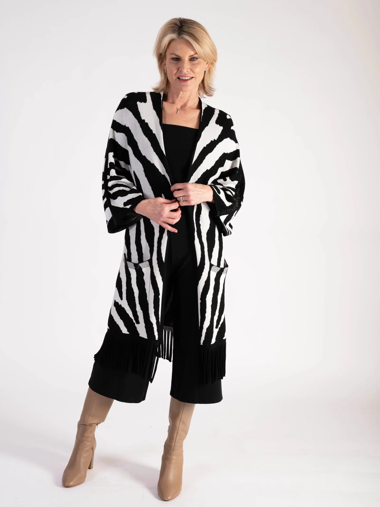 Image of Black/White Zebra Fringe Cardigan