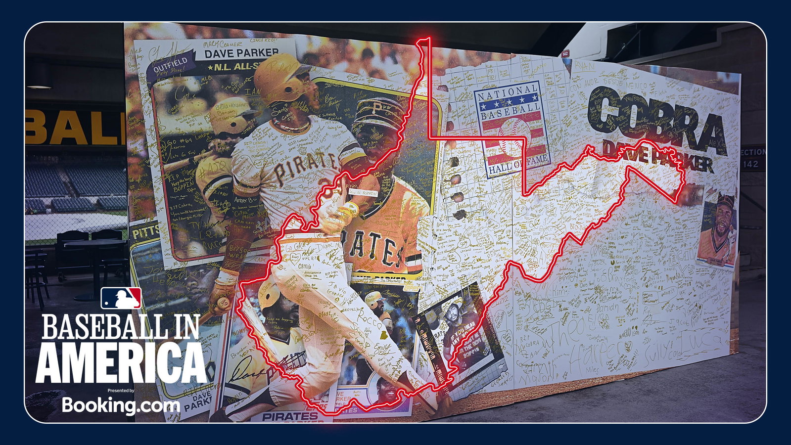 Images of Dave Parker baseball cards beneath a red outline of the state of West Virginia