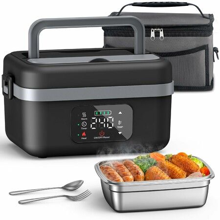 Heated Lunch Box Cordless Rechargeable Food Warmer 8000mAh Battery 1L Smart Reservation Keep Warm Portable Meal Prep Container