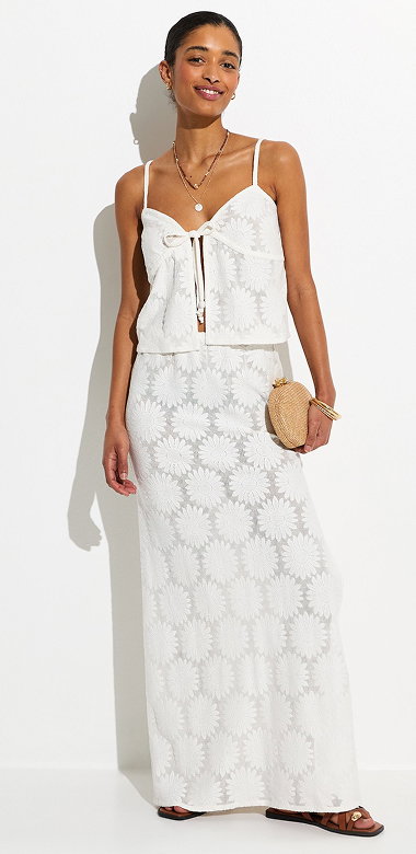 White Floral Lace Beach Crop Top