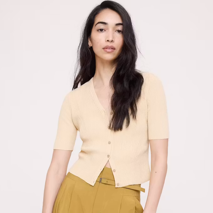Ribbed Cotton Cropped Cardigan