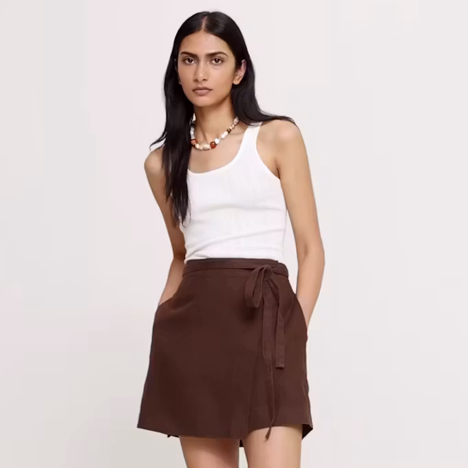Linen Wrap Mini Skirt