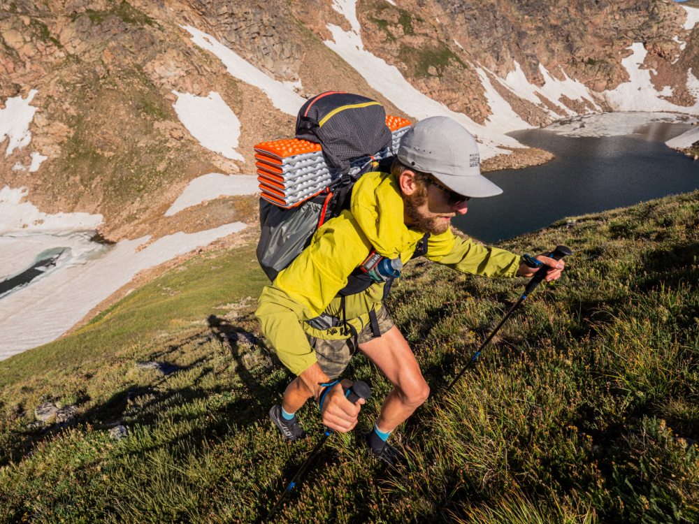 A hiker going up hill.