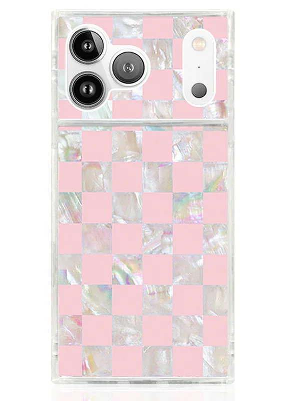Image of SQUARE® Pink Checkered Mother of Pearl iPhone Case