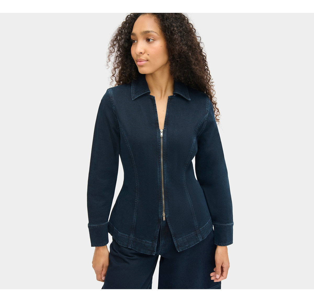 TILLY WAISTED DENIM ZIP TOP