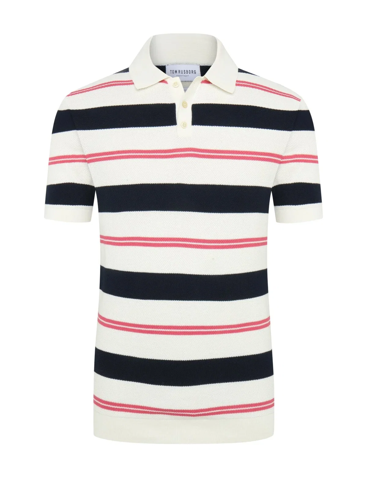 Cotton knit polo shirt with block stripes