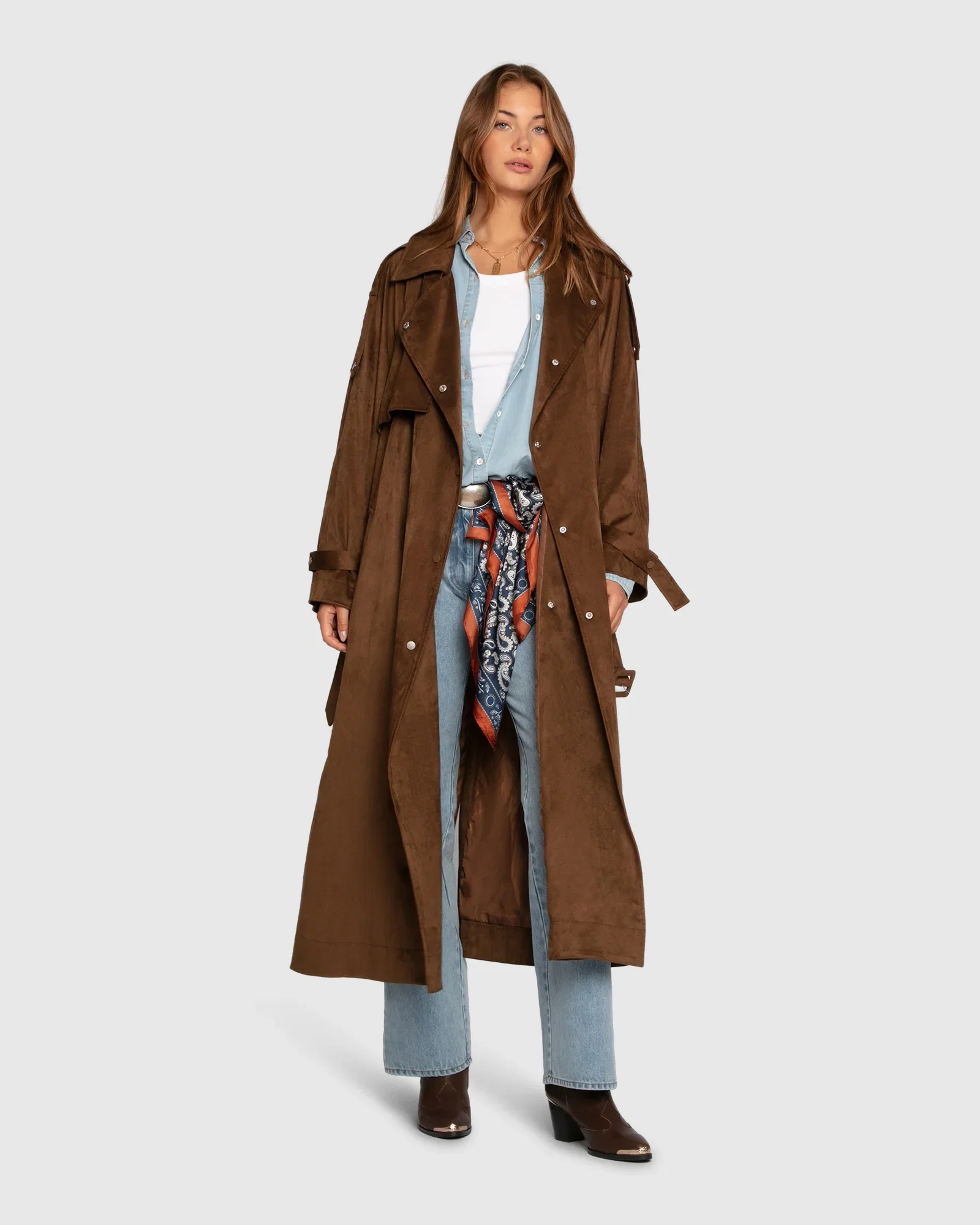Image of Long Lost Lover Soft Maxi Trench - Tobacco