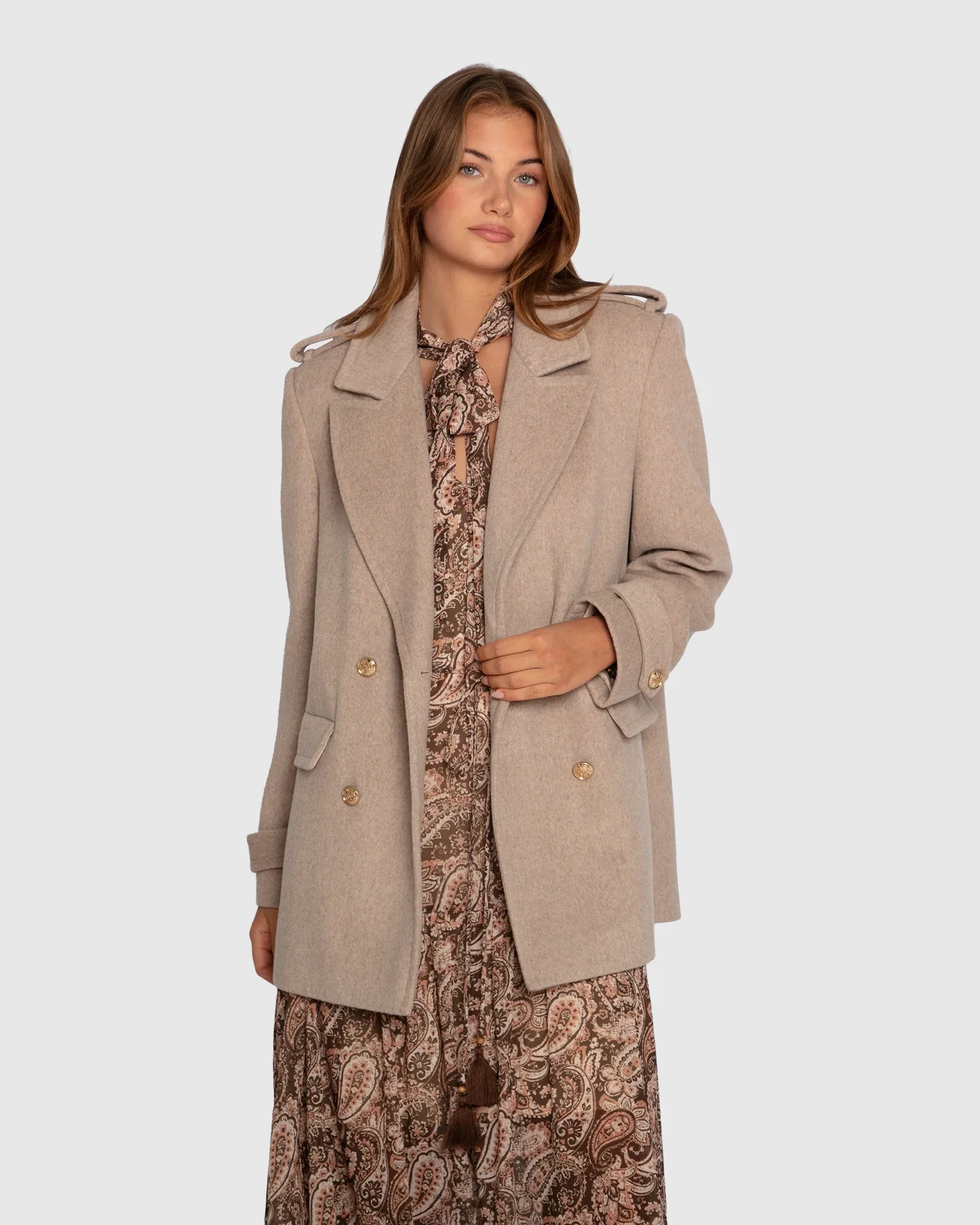 Image of Harbour Military Wool Blend Pea Coat - Oatmeal