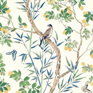 Thibaut Claire Yellow and Navy Wallpaper