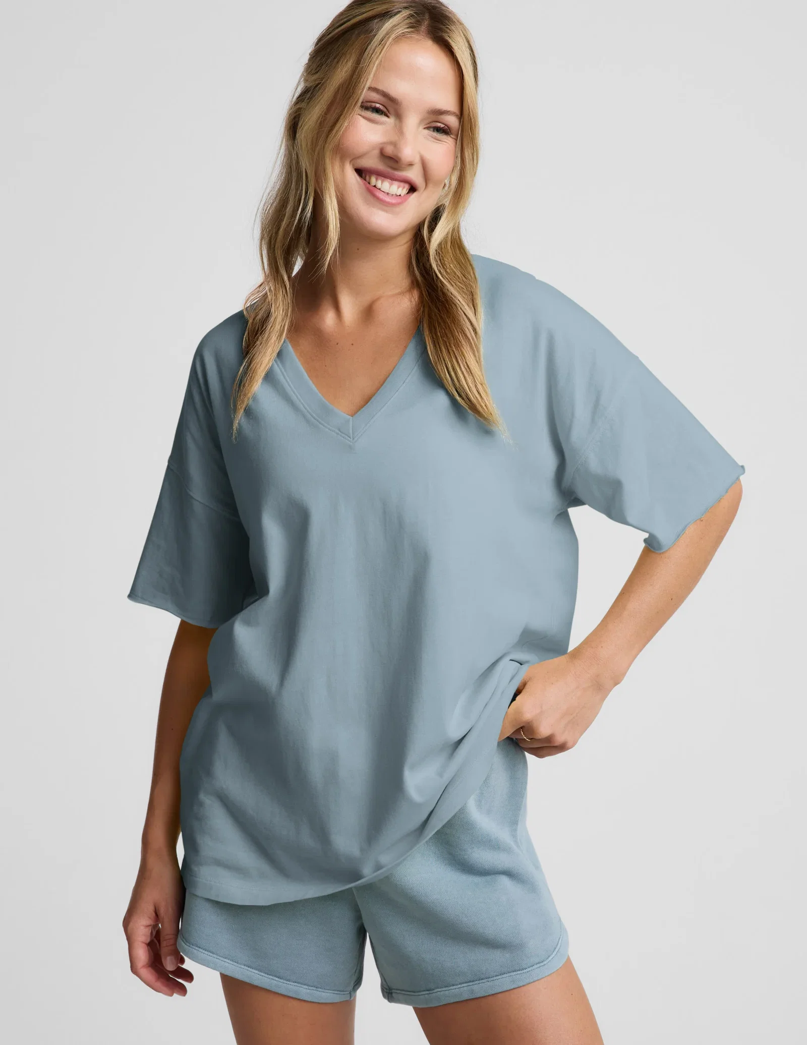 Image of SoftKnit Better Than Ever Oversized V-Neck Cotton Tee