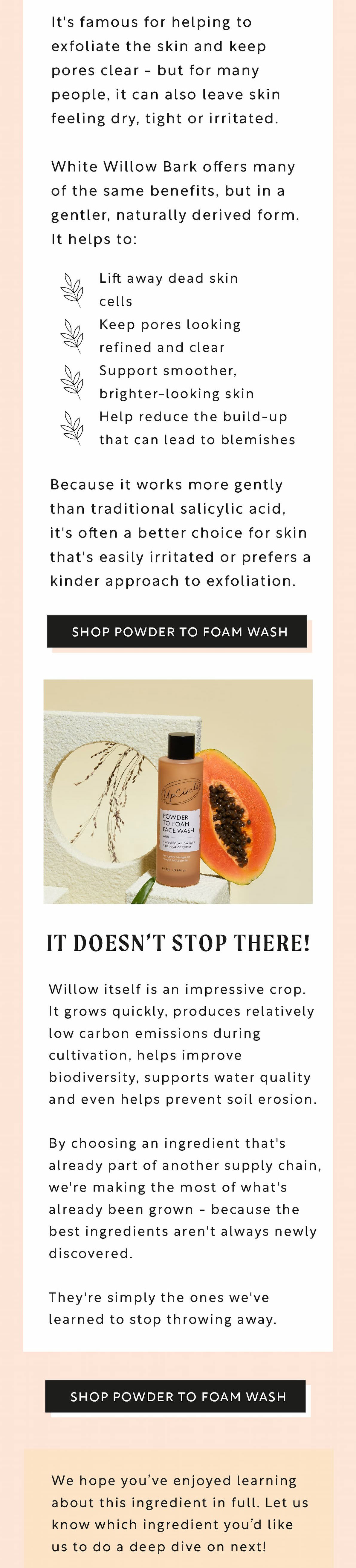Discover willow bark in our Powder To Foam Face Wash - Shop now!
