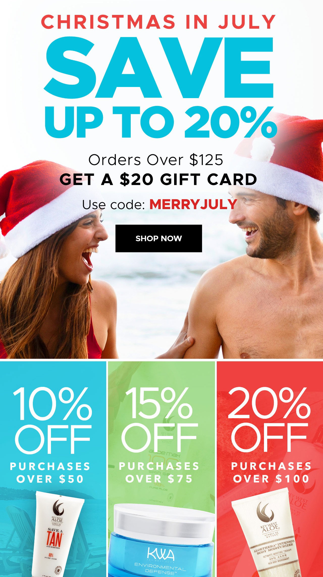 Get Up to 20% off during Key West Aloe's Christmas in July Sale.
