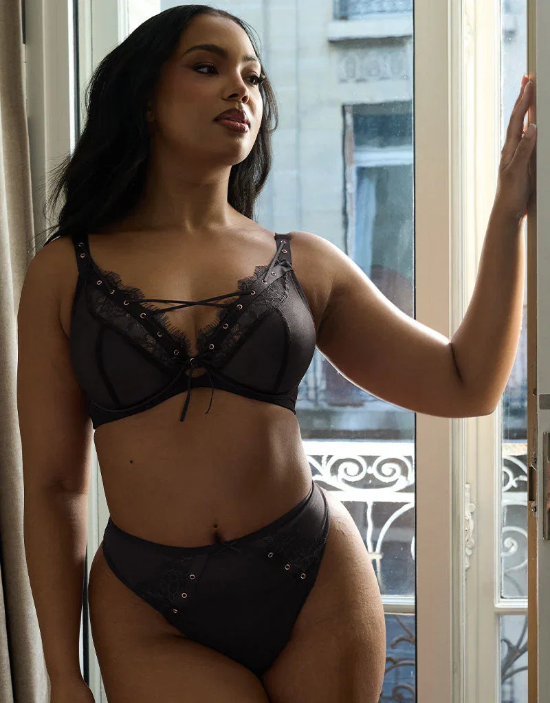 Scantilly Laced Up Plunge Bra Black