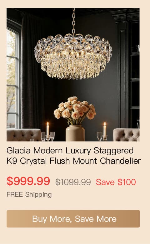 Glacia Modern Luxury Staggered K9 Crystal Flush Mount Chandelier
