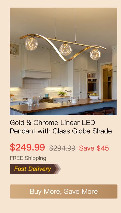 Gold & Chrome Linear LED Pendant with Glass Globe Shade