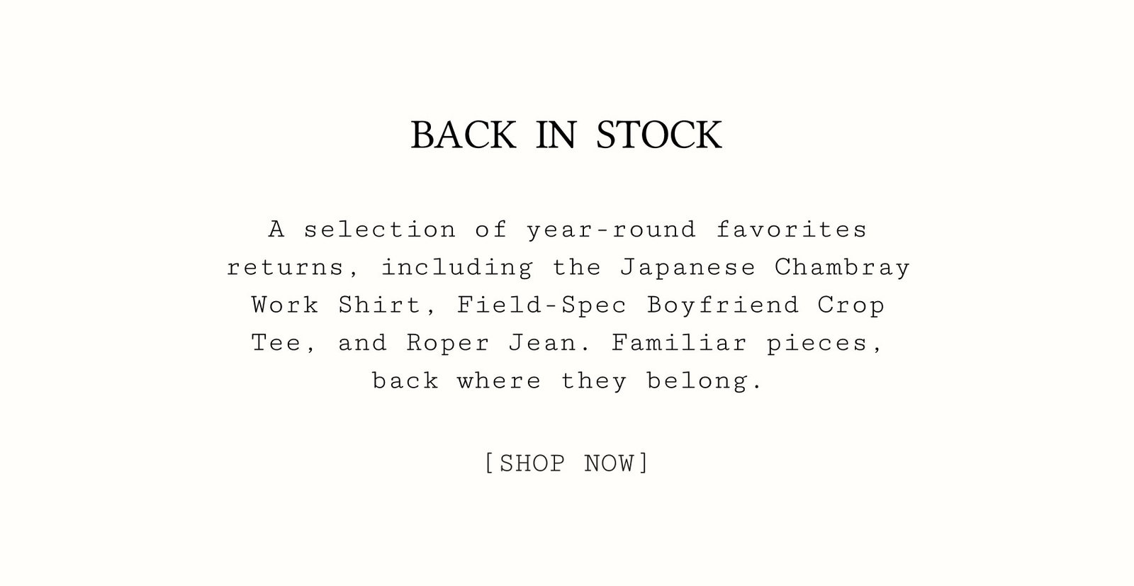 Back in Stock