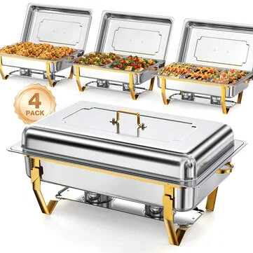 WARMOUNTS 8QT Chafing Dishes for Buffet Food Grade 430 Stainless Steel Chafing Dish Buffet Set No Finger Cut Chafers for Catering Party